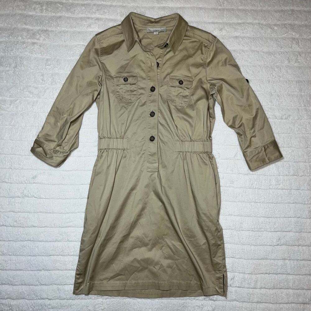 Ann Taylor LOFT Khaki Collared Dress with Buttons